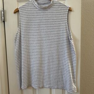 Lands' End Funnel Neck Tank Gray and White Striped